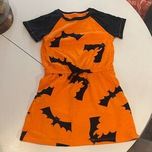 Girls Halloween Orange and Black Bat Dress